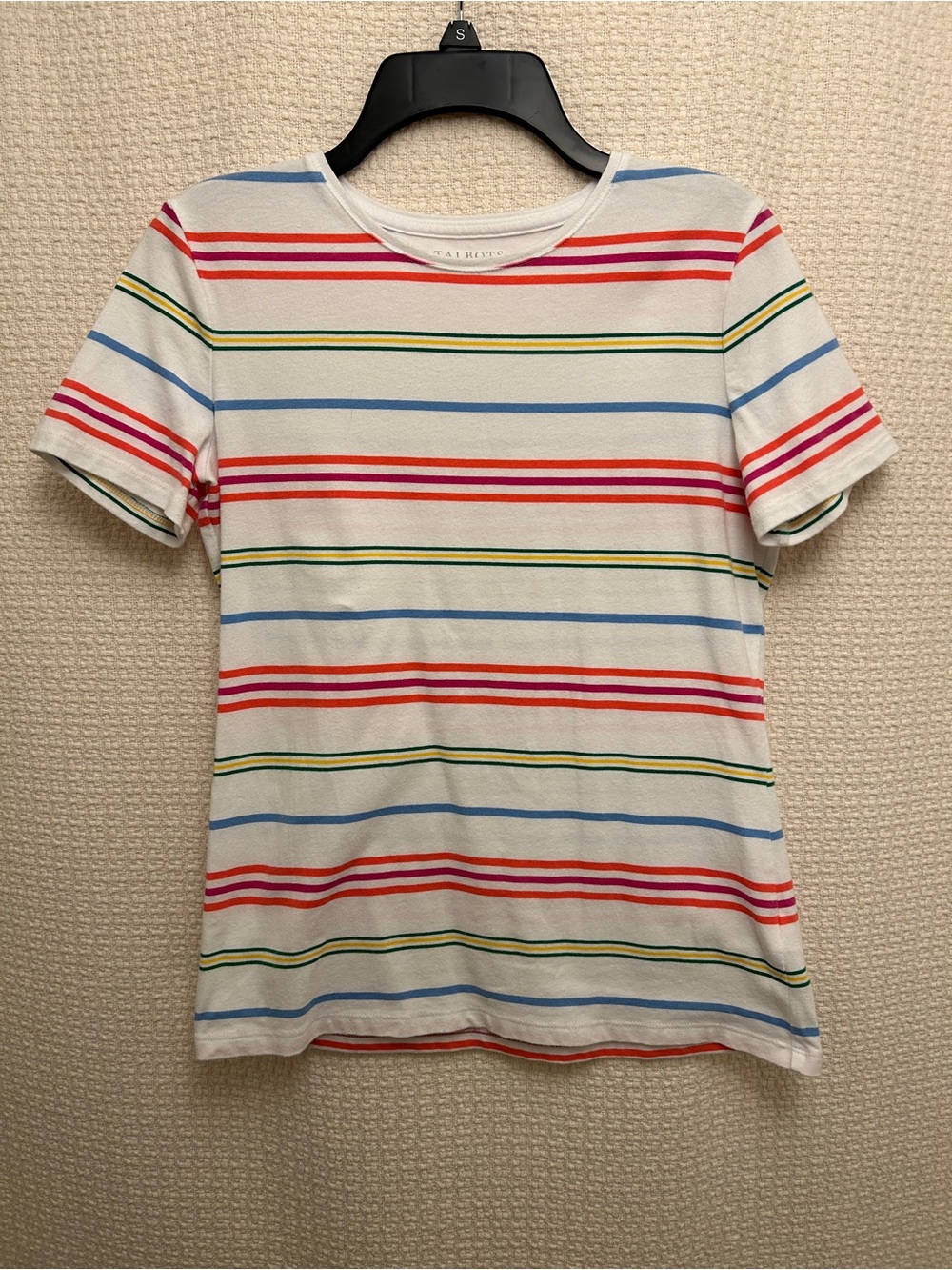 Talbots White Tee with Red, Blue, Green & Yellow Stripes